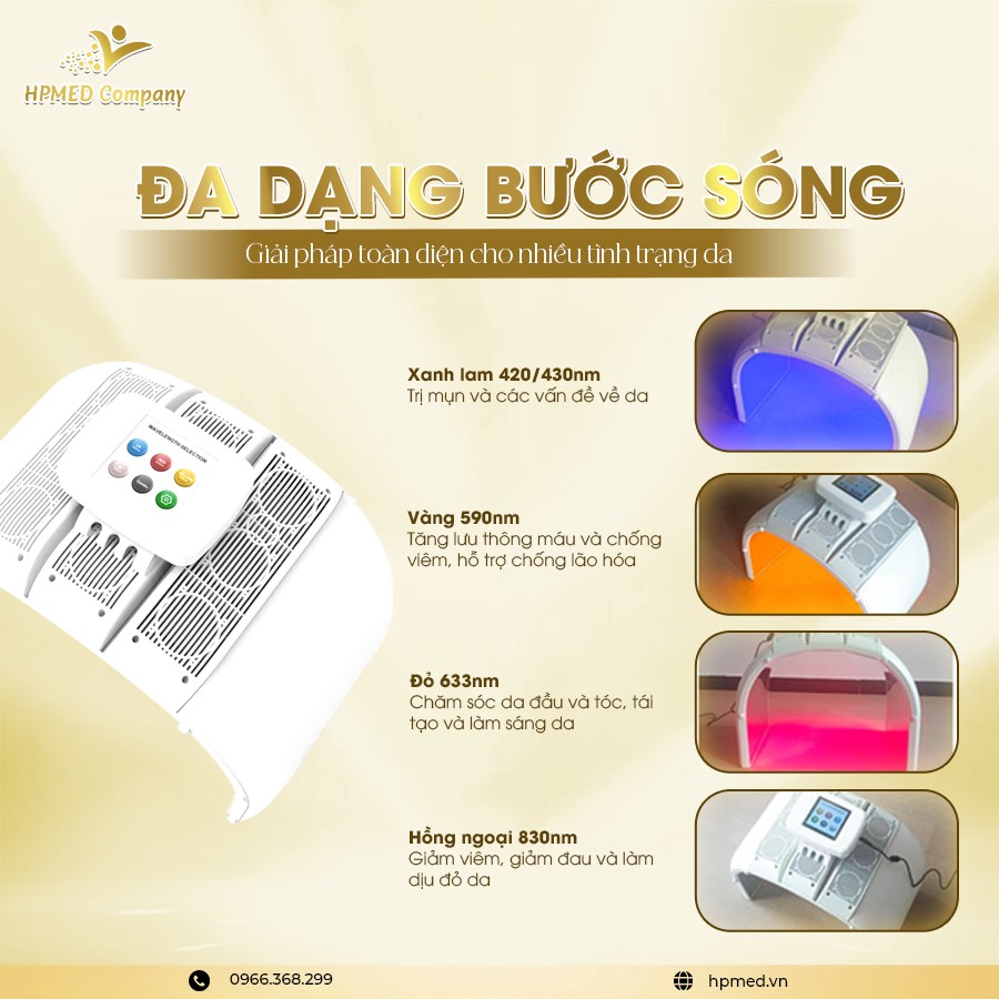 Máy ánh sáng sinh học đa bước sóng HPMED điều trị da với các chế độ xanh vàng đỏ hồng ngoại