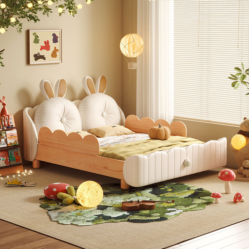 GIƯỜNG NGỦ TRẺ EM GỖ SỒI CAO CẤP TAI THỎ BỌC DA AN TOÀN &amp; TIỆN ÍCH - MÃ ODGN22